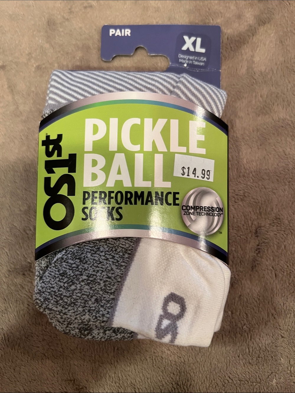 OS1st Pickleball Performance Socks - XL - White & Gray